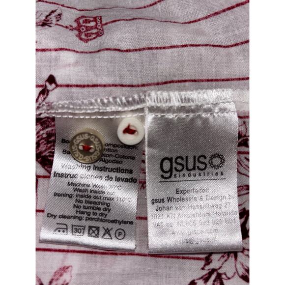 GSUS Industries Women's Cotton‎ Blouse XL White W/ Red Printed Images Tie Accent - Picture 14 of 14